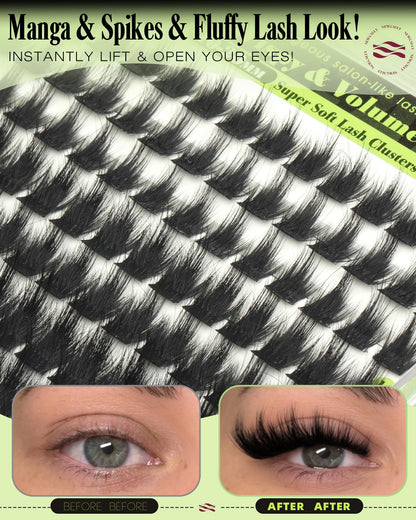 Fluffy Lash Clusters with Spikes Manga Eyelash Clusters Wispy Mega Volume