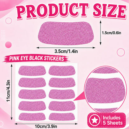 Paminify Pink Eye Black Stickers and Hair Glitter Stick Kit,Water-Proof 50pcs Eye Sticker Bulk for Baseball Softball Sports Party,Pink Spirit Day Accessories Holographic Cheer Face Body Glitter