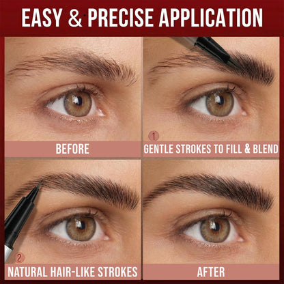 Eyebrow Pencil for Women, 2-in-1 Microblading Eyebrow Pen with 4D Square & Ultra-Fine Tips, Waterproof Long-Lasting Brow Pencil, Hair-Like Strokes for Natural Fuller Brows with Brow Brush, Black Brown