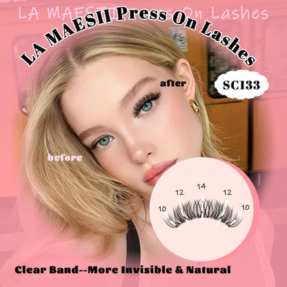 LA MAESII Self Adhesive Lash Clusters,Wispy Pre Glued Clear Band Lashes
