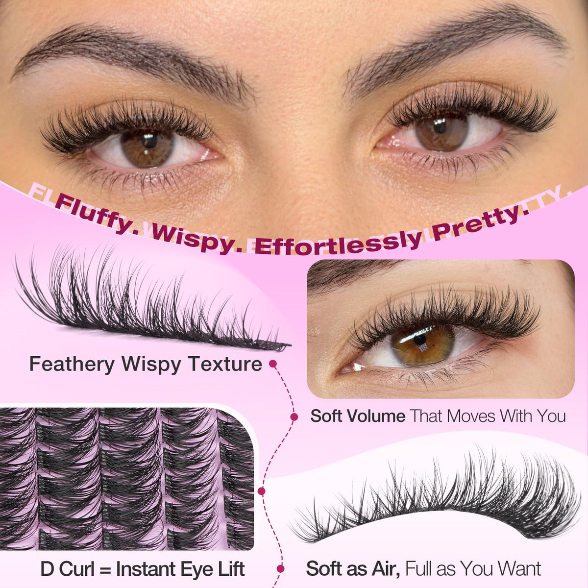 Wispy Lash Clusters Natural Fluffy Eyelash Clusters Lashes 8-14mm Short Cluster Eyelash Extensions 216pcs D Curl Individual Lashes DIY Extensions at Home for Beginners by Yawamica