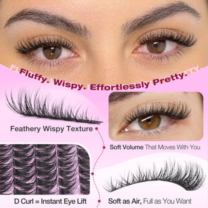 Wispy Lash Clusters Natural Fluffy Eyelash Clusters Lashes 8-14mm Short Cluster Eyelash Extensions 216pcs D Curl Individual Lashes DIY Extensions at Home for Beginners by Yawamica