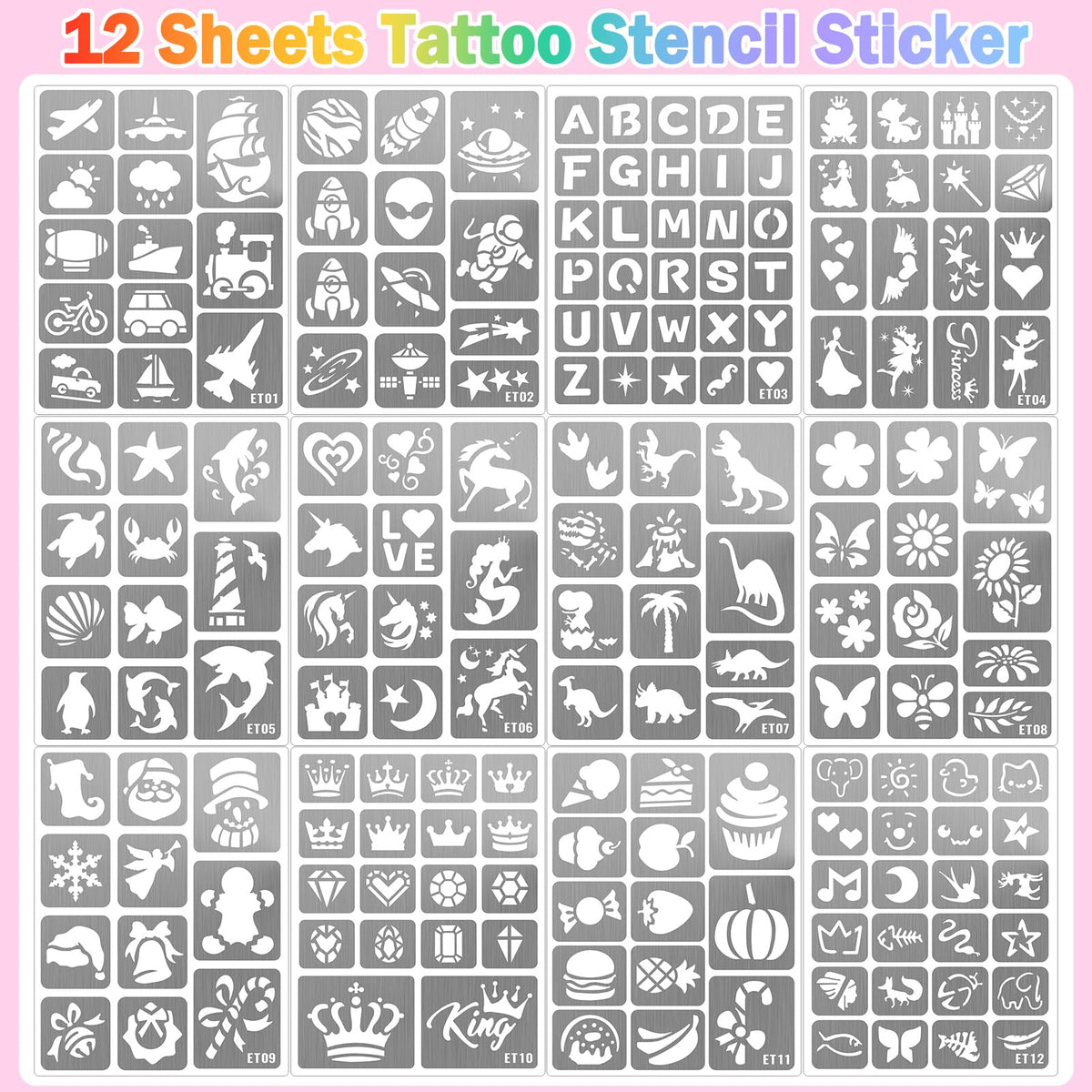 Yazhiji 183PCS Temporary Tattoo Stencils, Paint Stencils Kit on Face and Body, Girl Boy Glitter Tattoos Stencils Pack for Kids School Show Birthdays Halloween Christmas Party Favor Supplies