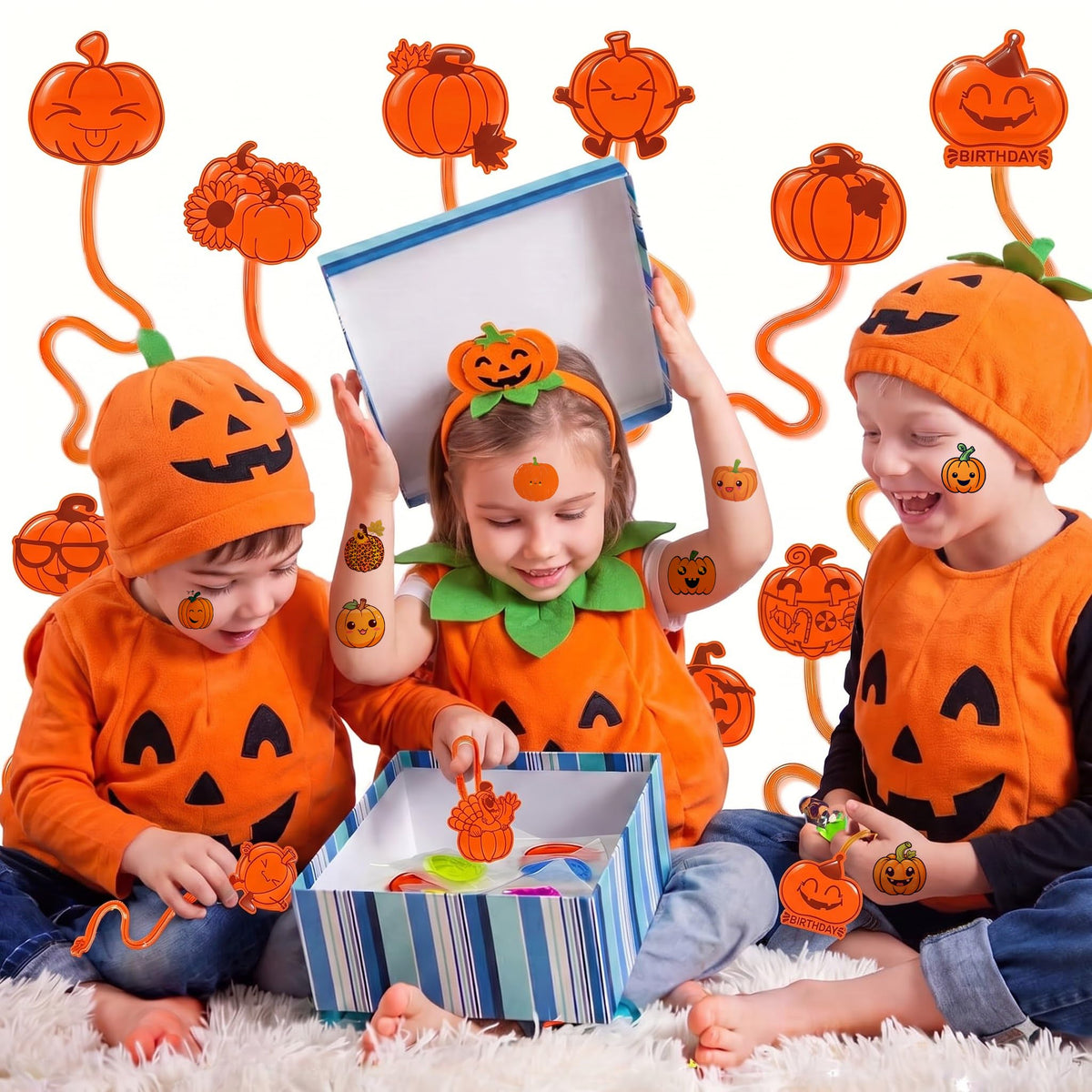 48 PCS Pumpkin Party Favors - 24 Temporary Tattoos & 24 Stick Hands