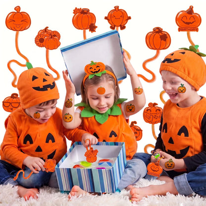 48 PCS Pumpkin Party Favors - 24 Temporary Tattoos & 24 Stick Hands