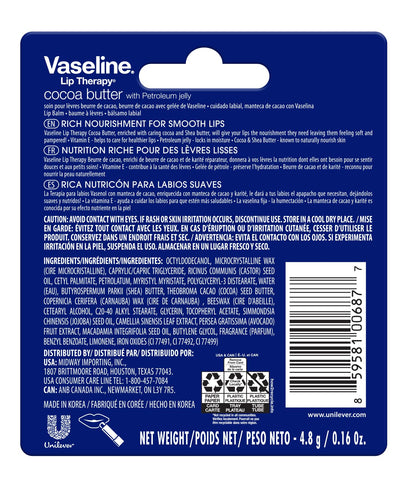 Vaseline Lip w/o Backer Card Cocoa - 12 Pack Box