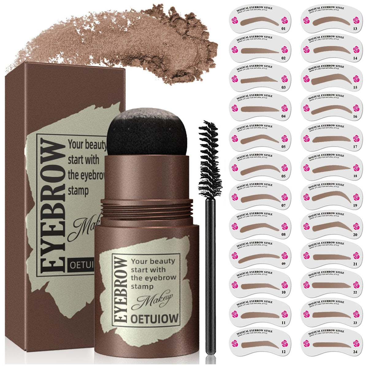 Eyebrow Stamp, Eyebrow Stencil Kit, Smudge-Proof Waterproof, Medium Brown