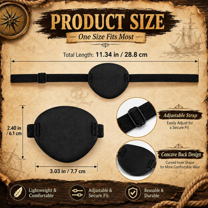 Oarkive Eye Patch for Adults – Soft Black Eyepatch for Pirate Costume, Cosplay, Halloween, Adjustable Eye Patches for Dress Up