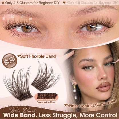 Yawamica Wispy Brown Lash Clusters Fluffy Brown Eyelash Clusters 9-16mm