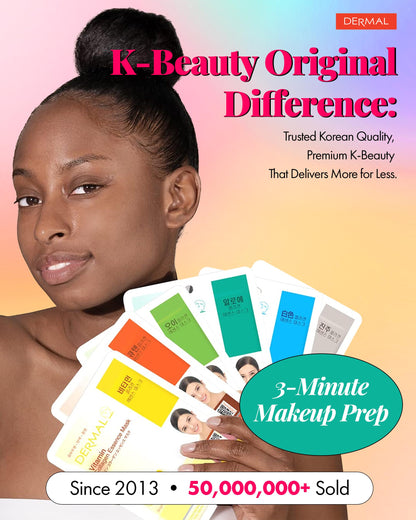 DERMAL 39 Korean Essence Sheet Mask Variety Pack, 39 Formulas, No Repeats