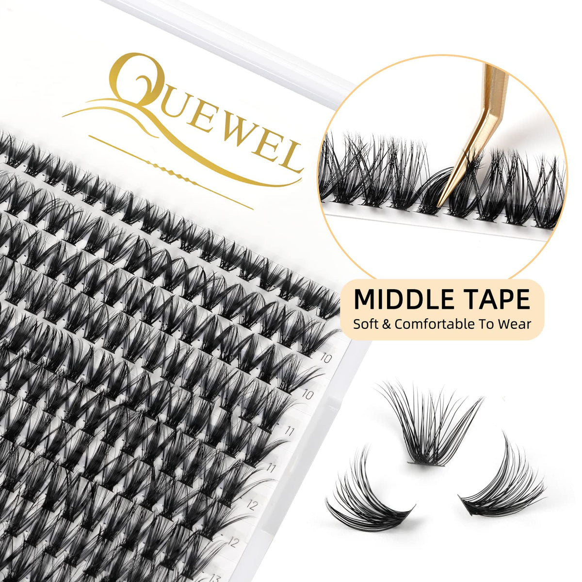 QUEWEL Cluster Lashes 240Pcs Individual Lashes 40D 0.07D Curl Mix8-14mm Lash Extensions Clusters Lash Soft&Natural False Eyelashes Individual DIY Eyelash Extension at Home(40D 0.07D MIX8-14)