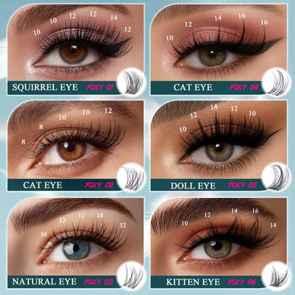 Foxy Beauty Lash Clusters Kit Lashes Wispy Lash Clusters Natural Eyelash Clusters Manga spikes Cluster Eyelash Extensions invisible Band Fairy Eyelashes with Lash glue & Seal remover tweezers 10-16mm