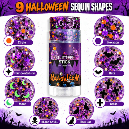 Halloween Face Body and Hair Glitter Stick, Black Purple Body Glitter Gel