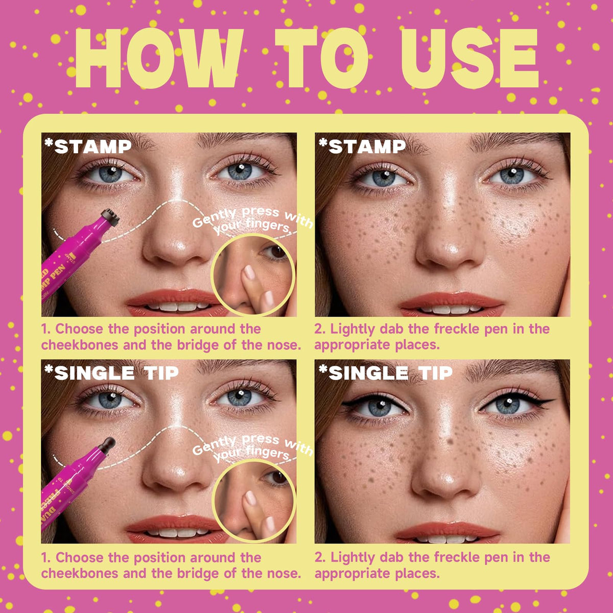 Beauty Glazed Dual-Ended Freckle Stamp Pen – Realistic Faux Freckles Makeup with Soft Sponge Stamp & Precision Tip – Waterproof Long-Lasting Freckle Marker for Natural or Bold Looks (01 Beige Brown)
