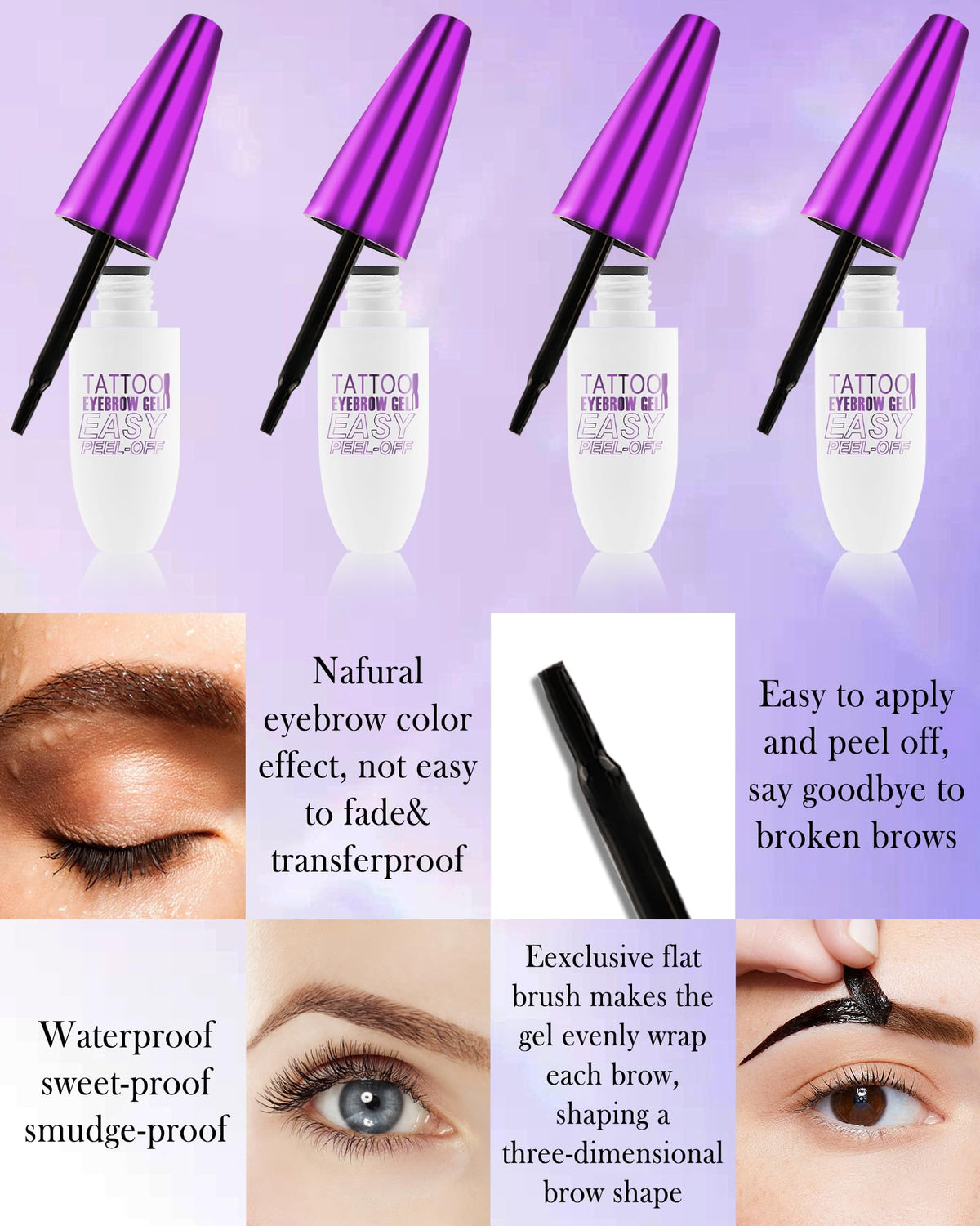 Eyebrow Gel Tattoo Waterproof,Dark Brown Eye Brow Stain Peel Off for Women