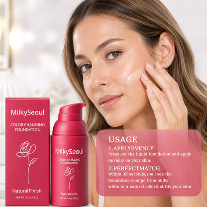 Korean Color Changing Foundation, Skin Tone Adapting Liquid Foundation for Women, Self Adjusting Natural Finish Makeup, Hydrating Coverage for Mature Skin, Blurs Fine Lines (1 PC)