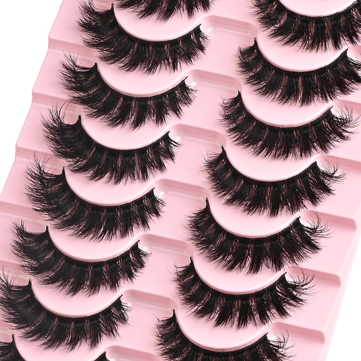 FARRED False Lashes Wispy Natural Strip Eyelashes 14mm Cat Eye Mink Lash Strips Full Volume Fake Cateye Eyelash Pack Natural Look 10 Pairs Short Thick Fluffy Pestañas Postizas for Women