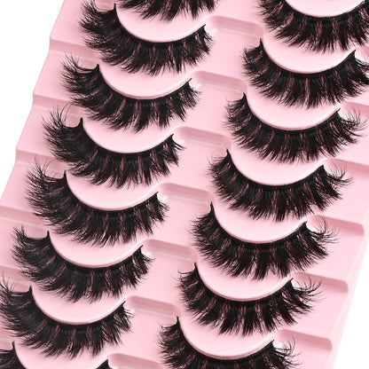 FARRED False Lashes Wispy Natural Strip Eyelashes 14mm Cat Eye Mink Lash Strips Full Volume Fake Cateye Eyelash Pack Natural Look 10 Pairs Short Thick Fluffy Pestañas Postizas for Women