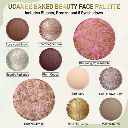 UCANBE Full Size Baked Makeup Palette Set - Include Blush, Bronzer, 8 Eyeshadows & Brushes, Pigmented All-in-One Face & Eye Compact Powder Beauty Holiday Gift Kit for Starter & Pros, Travel Friendly