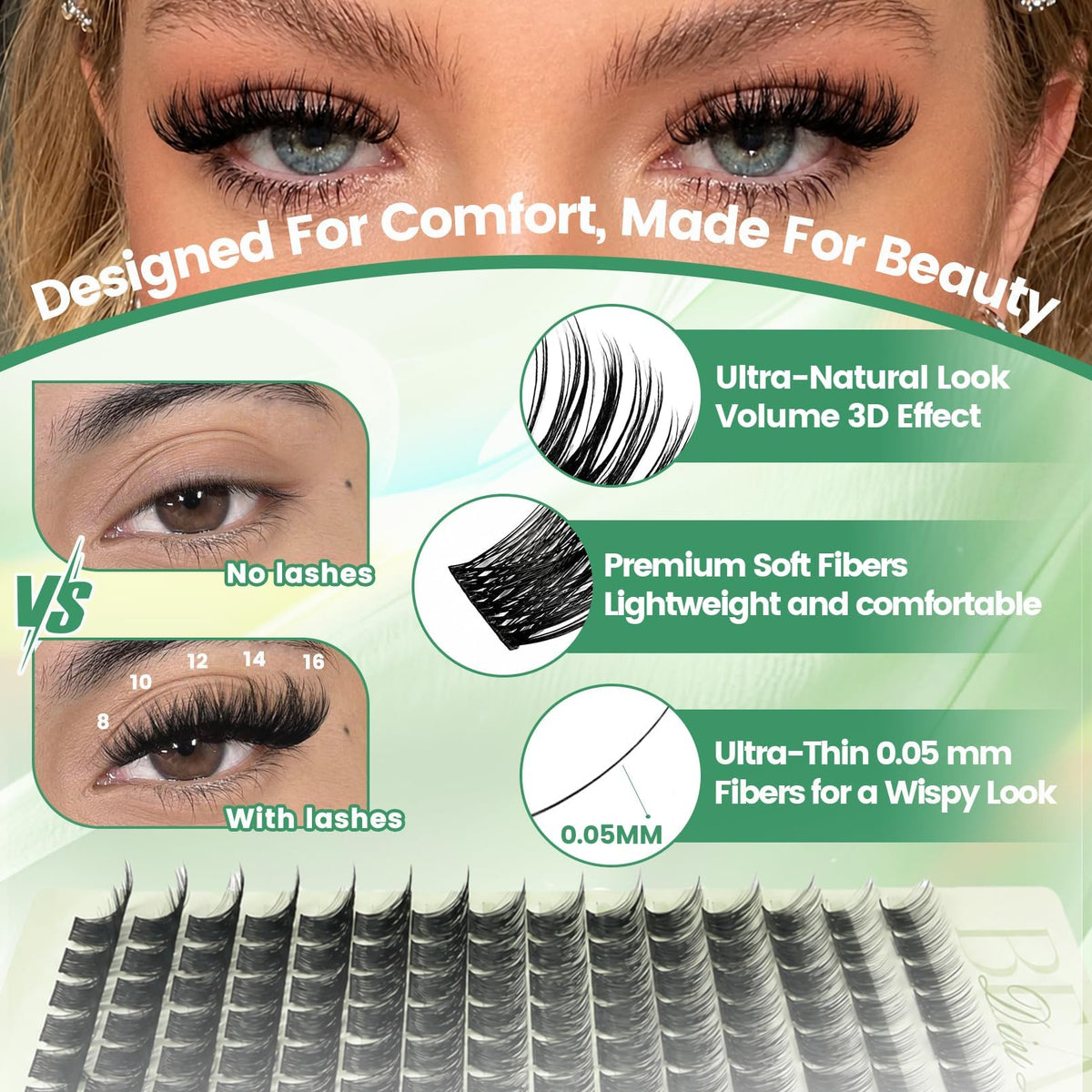 Onweave Lash Clusters Kit, Wispy Cluster Lashes 8-16mm, Soft Thin Band Individual Eyelash Extensions with Bond Seal Remover & Tweezers, Natural Volume DIY Lash Extension Enchantress Kit
