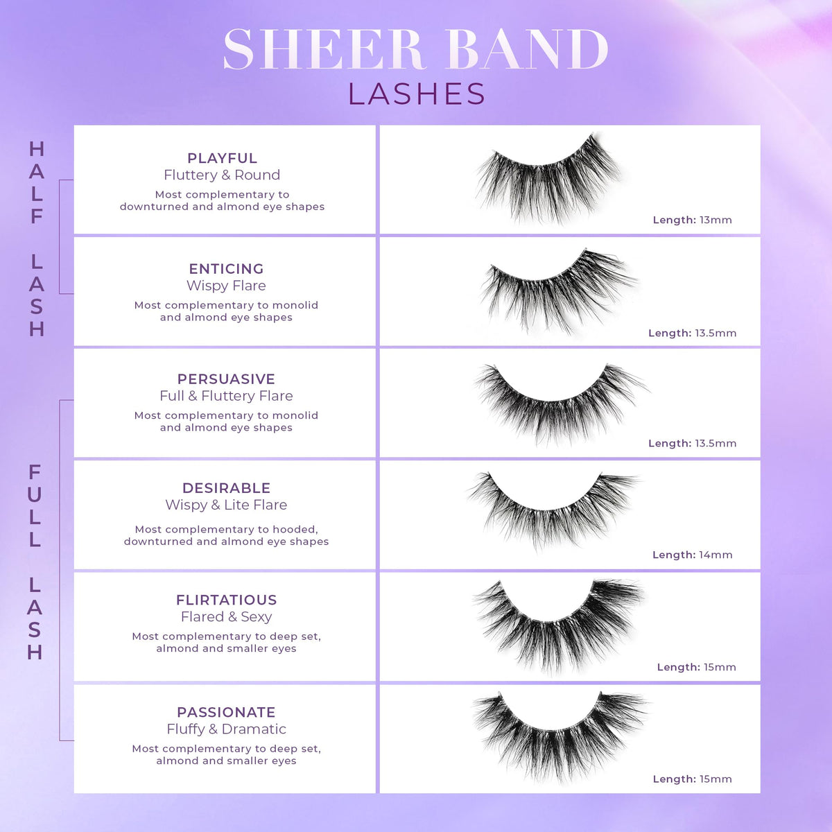 Lilly Lashes Sheer Band, False Eyelashes with Invisible Band Lashes, Half Lashes Natural Look, Half Lash Cateye Style, Reusable Eyelashes 20x, Lash Glue not Included, 13.5mm (Enticing)