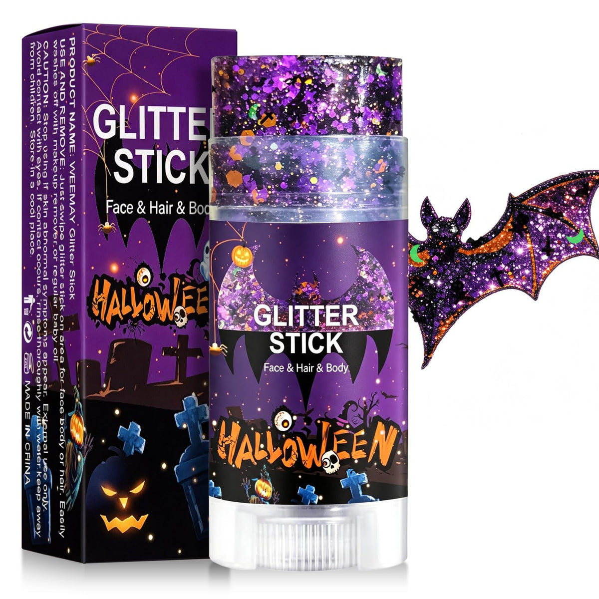 Halloween Body Glitter Stick, Black Orange Purple Sequin Hair Glitter Gel