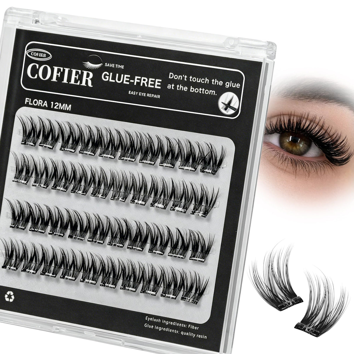 Wispy Lash Clusters Kit Pre Glued, 40 Pcs Individual Eye-lash Clusters (12mm C Curl) - DIY Lash Extension Kit, Natural Fluffy False Eyelashes No Glue Need, Beginners Friendly