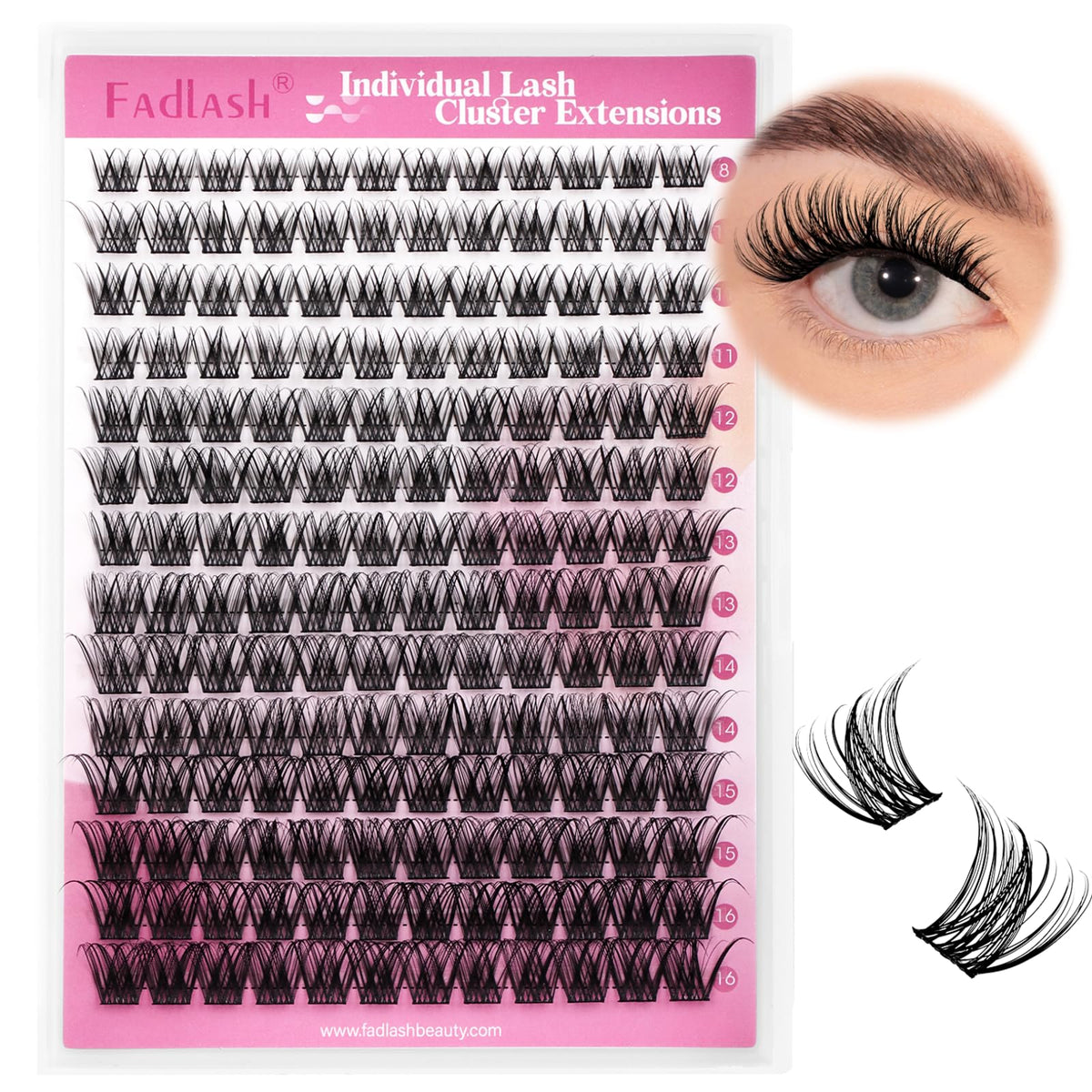 FADLASH Lash Clusters Wispy Eyelash Clusters D Curl Individual Natural Cluster Eyelash Extensions 168Pcs Eyelash Extensions 8-16mm Black Thin Band Soft and Reusable (GS49)