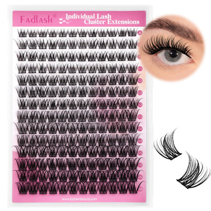 FADLASH Lash Clusters Wispy Eyelash Clusters D Curl Individual Natural Cluster Eyelash Extensions 168Pcs Eyelash Extensions 8-16mm Black Thin Band Soft and Reusable (GS49)