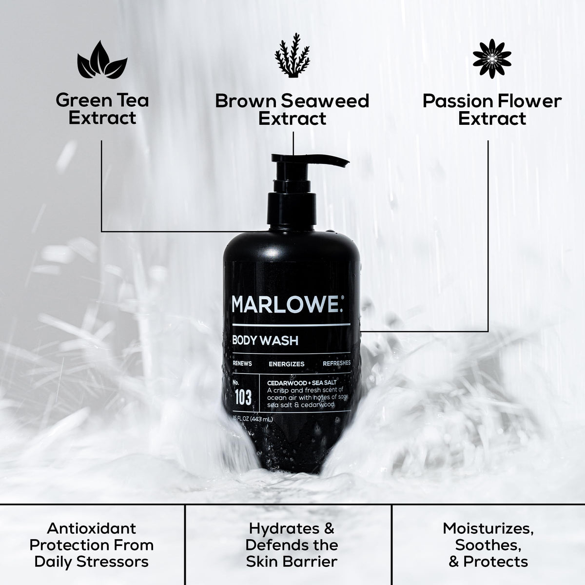 MARLOWE. Men's Body Wash, Refreshing Shower Gel, Cedarwood, 15 oz Pump