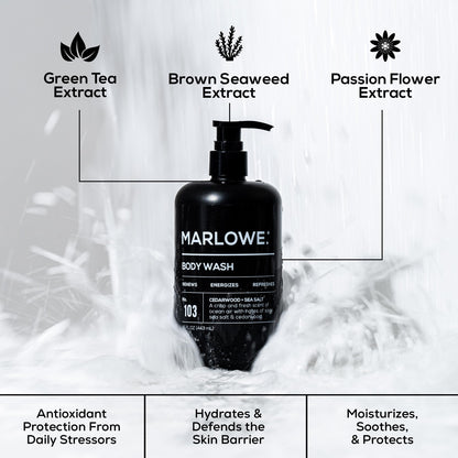 MARLOWE. Men's Body Wash, Refreshing Shower Gel, Cedarwood, 15 oz Pump