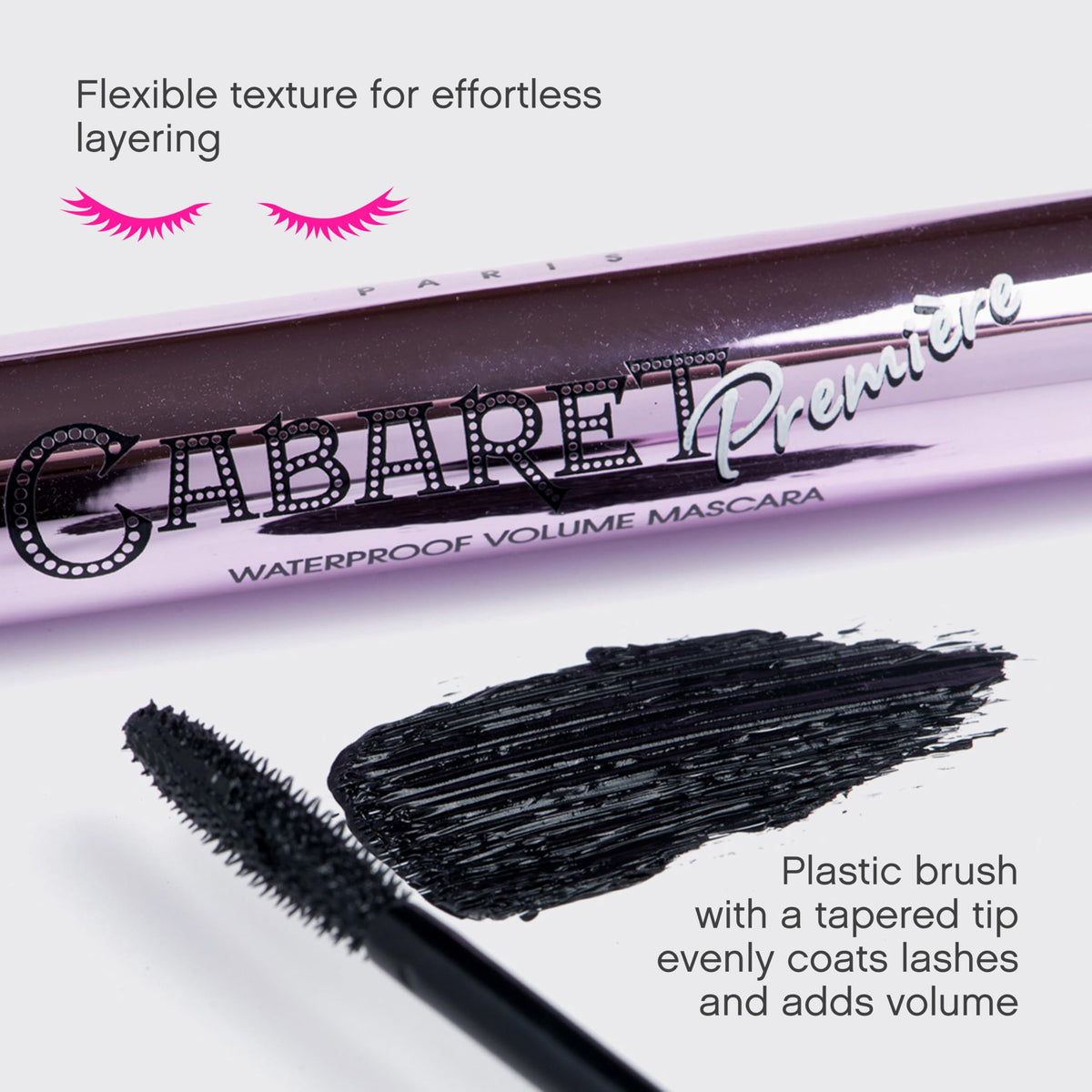 Vivienne Sabó Cabaret Premiere Black Waterproof Mascara, Volume and Length, Curling, No Flaking, No Clumping, Smudge Proof, Washable, Cruelty-Free, Made in Europe, (01 Black), 0.3 Fl Oz, 1 Pack
