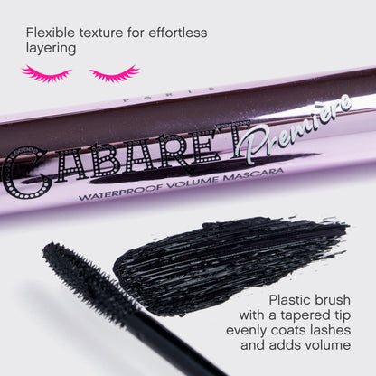 Vivienne Sabó Cabaret Premiere Black Waterproof Mascara, Volume and Length, Curling, No Flaking, No Clumping, Smudge Proof, Washable, Cruelty-Free, Made in Europe, (01 Black), 0.3 Fl Oz, 1 Pack