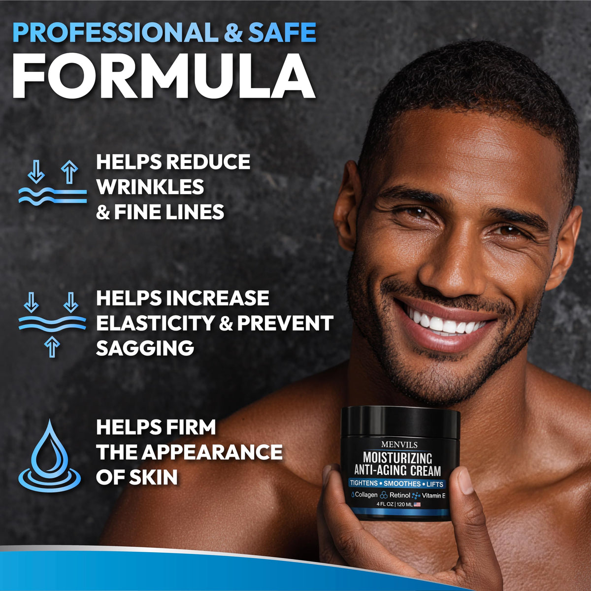 Mens Face Moisturizer Cream - Anti-Aging & Wrinkle Cream, Non-Greasy, 4 OZ