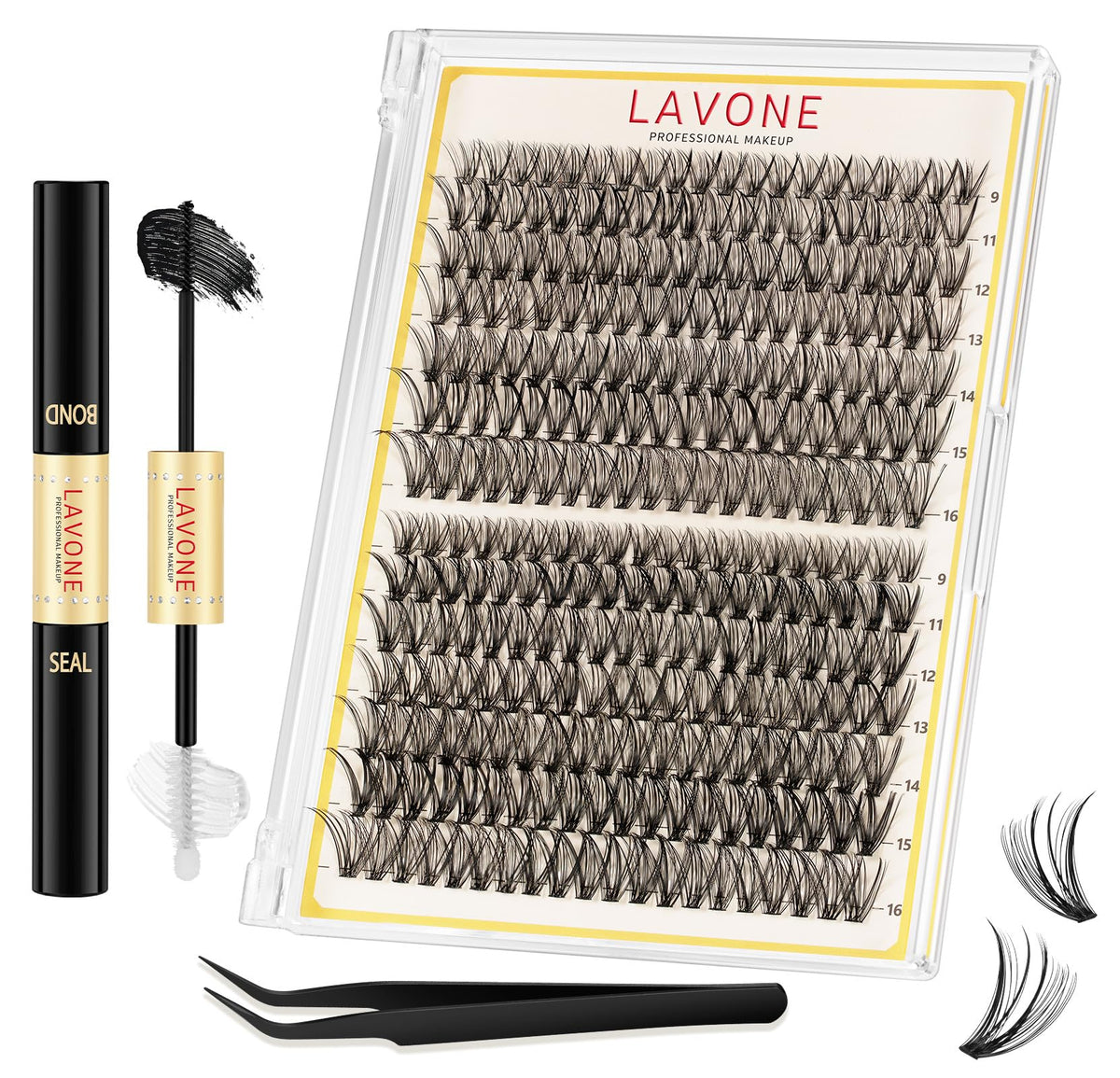 LAVONE Lash Clusters Kit, 280Pcs Waterproof D Curl 9-16mm Individua Lashes