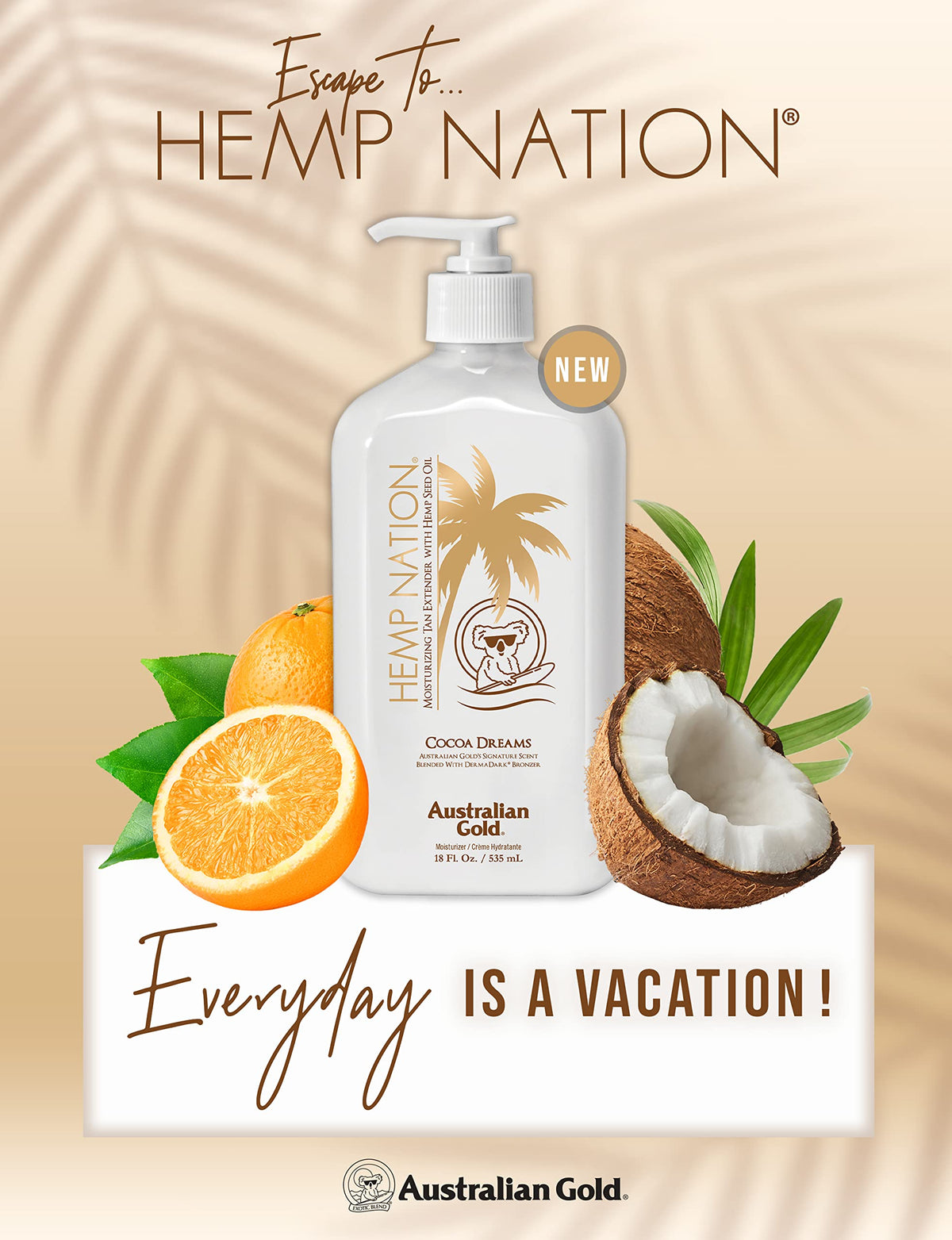 Hemp Nation Cocoa Dreams Tan Extender w/Derma Dark Bronzer 18oz