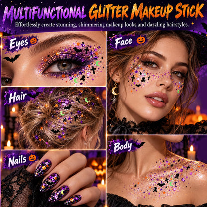 IONSGAKO Halloween Body Glitter Stick,Black Orange Purple Hair Face Glitter