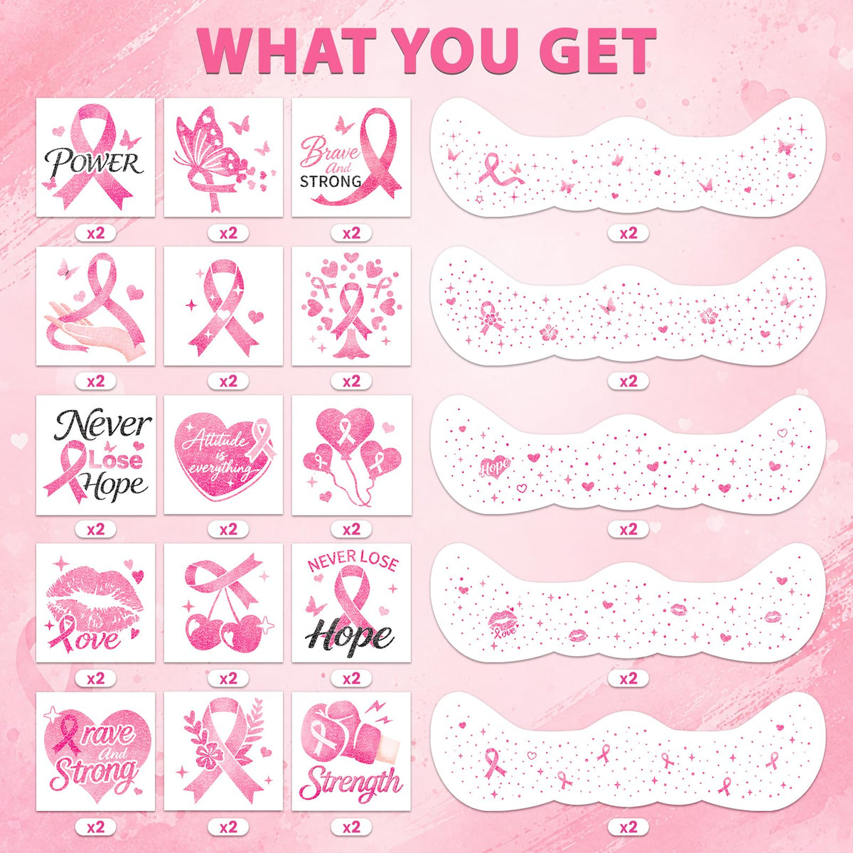 Breast Cancer Awareness Accessories, Pink Out Glitter Freckles Face Tattoo