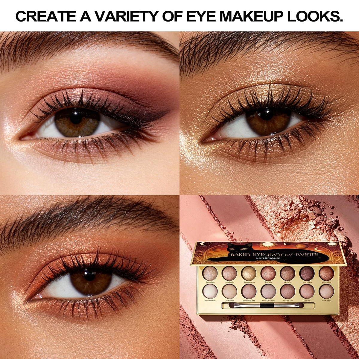 PRALOVIXAE 14-Color Baked Eyeshadow Palette, Matte & Shimmer, Sunset Blush