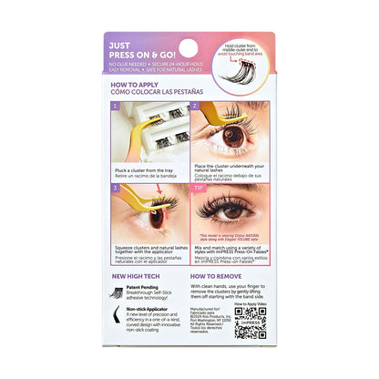 Kiss Impress Falsies Press On Self Adhesive Eyelashes, 14mm-16mm Natural Volume Press On Lashes, Black, No Glue Needed, Invisible Band, 12 Lash Clusters - Edgy