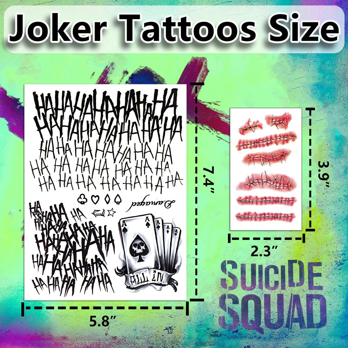 Joker Tattoos Halloween - HAHAHA Damaged JOKER Smile Temporary Tattoos Fake Tattoo Stickers Joker Costume Masquerade Cosplay Party Accessories Makeup Waterproof