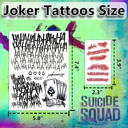 Joker Tattoos Halloween - HAHAHA Damaged JOKER Smile Temporary Tattoos Fake Tattoo Stickers Joker Costume Masquerade Cosplay Party Accessories Makeup Waterproof