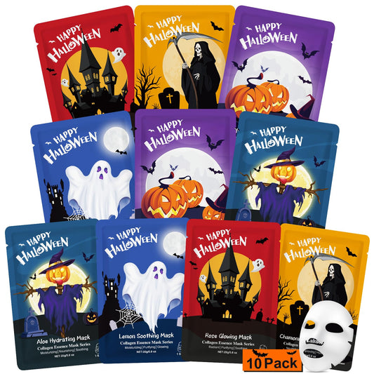 KONEUK 10 Pack Halloween Face Mask Skincare, Sheet Face Masks for Women
