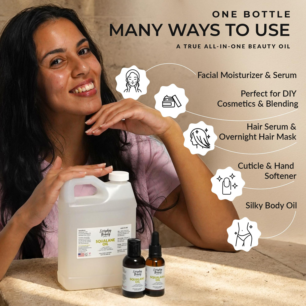 Squalane Oil - 100% Pure & Natural Plant Derived Facial Oil 2 Fl Oz - Cold Pressed and Unrefined Premium Grade Multipurpose Moisturizing Oil for Skin and Hair