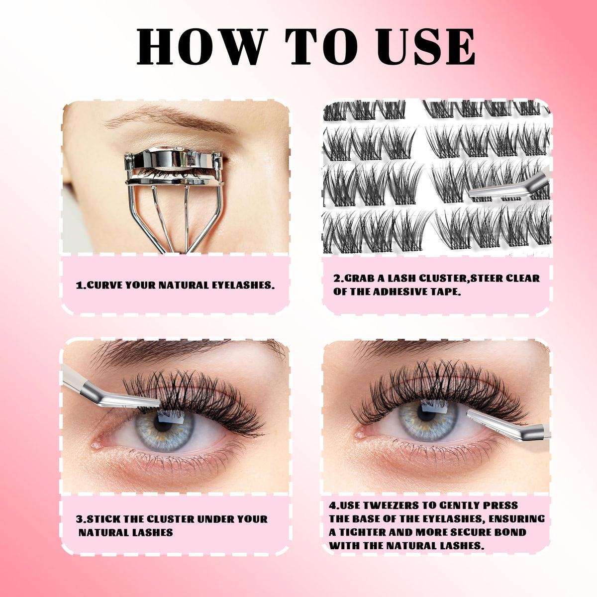 LA MAESII Self Adhesive Lash Clusters,Wispy Pre Glued Clear Band Lashes