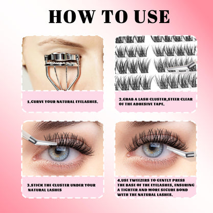 LA MAESII Self Adhesive Lash Clusters,Wispy Pre Glued Clear Band Lashes