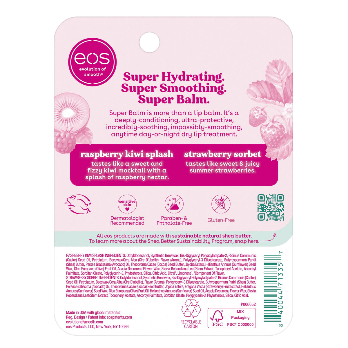 eos 24H Moisture Super Balm- Raspberry Kiwi & Strawberry, 0.35 fl oz 2-Pack