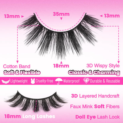Veleasha Lashes Wispy Lashes Strips Natural Fluffy False Eyelashes (3D07)