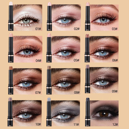 12 Colors Shimmer Eyeshadow Stick Set, Cream Eye Shadow Pen for Beginners