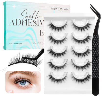 Bepholan Self Adhesive Lashes, Pre Glued Natural Wispy False Eyelashes
